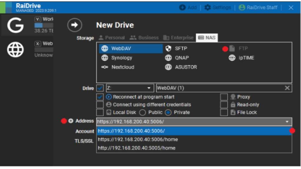 RaiDrive managed GUI difference